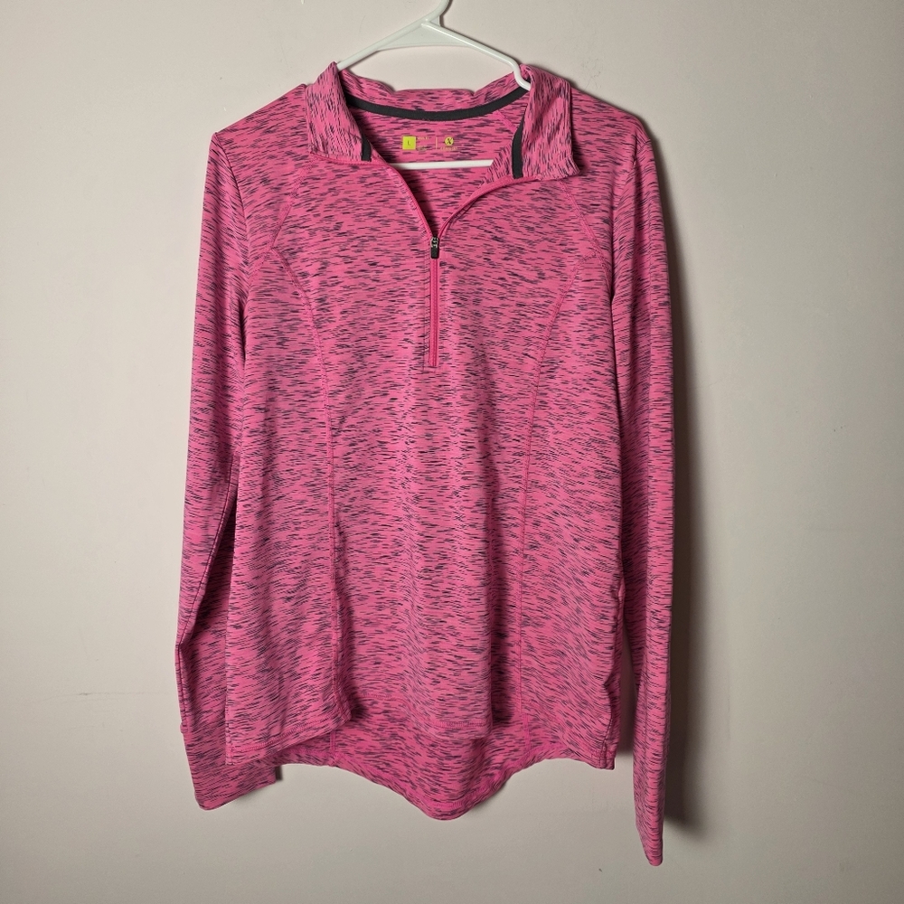 Xersion Space Dye Quarter Zip Pullover Women’s Large Pink Athletic Top Thumbhole